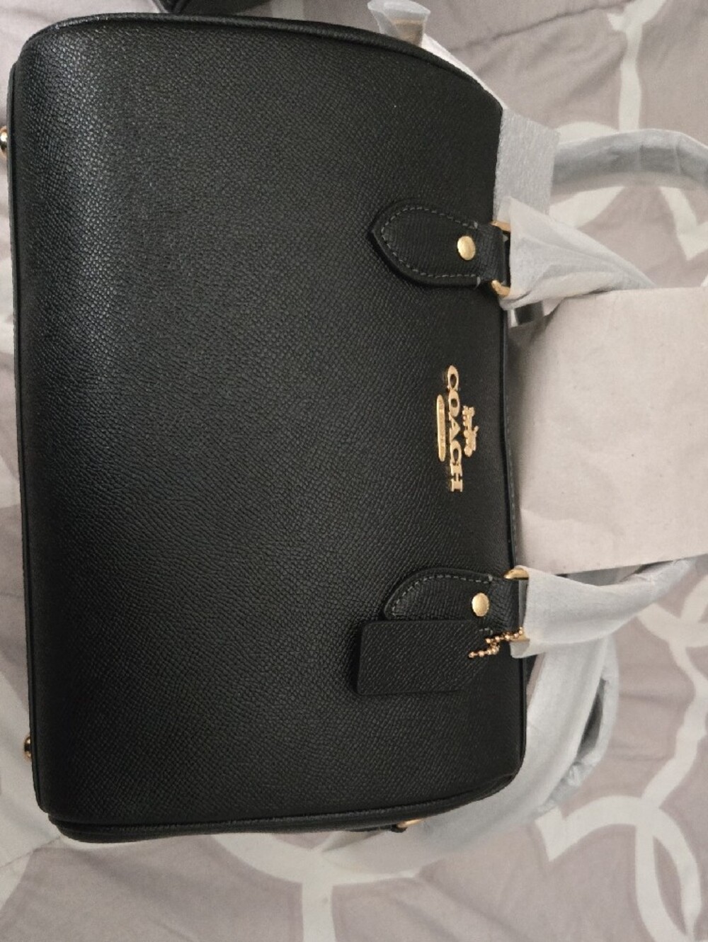NWT Coach Rowan Black Leather Satchel with Gold Logo Brand Medium Size - Picture 5 of 5